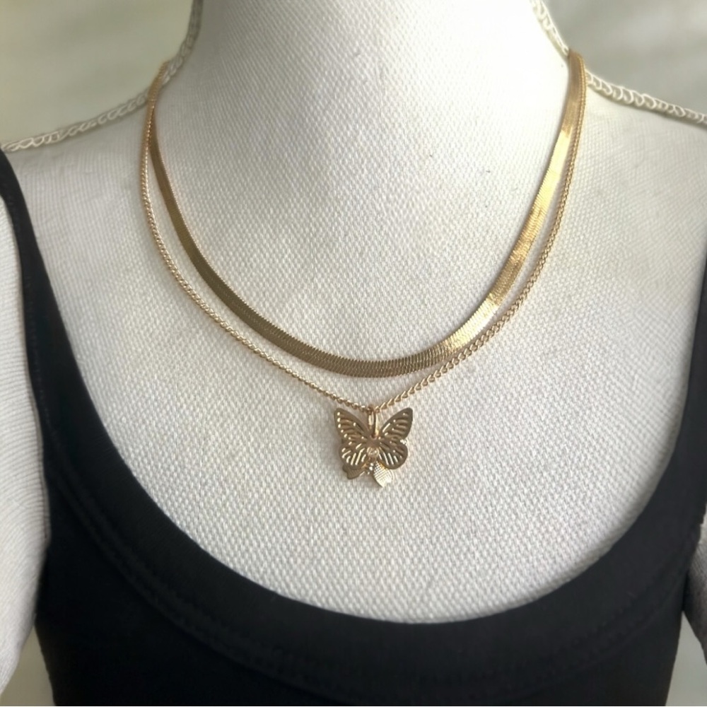 Gold Butterfly Pendant Necklace with Sleek Chain